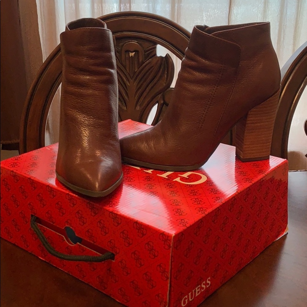 guess brown leather booties